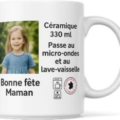 Mug personnalisé photo Bonne fête Maman, céramique 330 ml compatible micro-ondes et lave-vaisselle