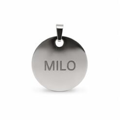 Médaille ronde en acier inoxydable poli miroir gravée du prénom Milo