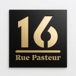 Plaque numéro maison noir mat et miroir doré, numéro découpé au laser
