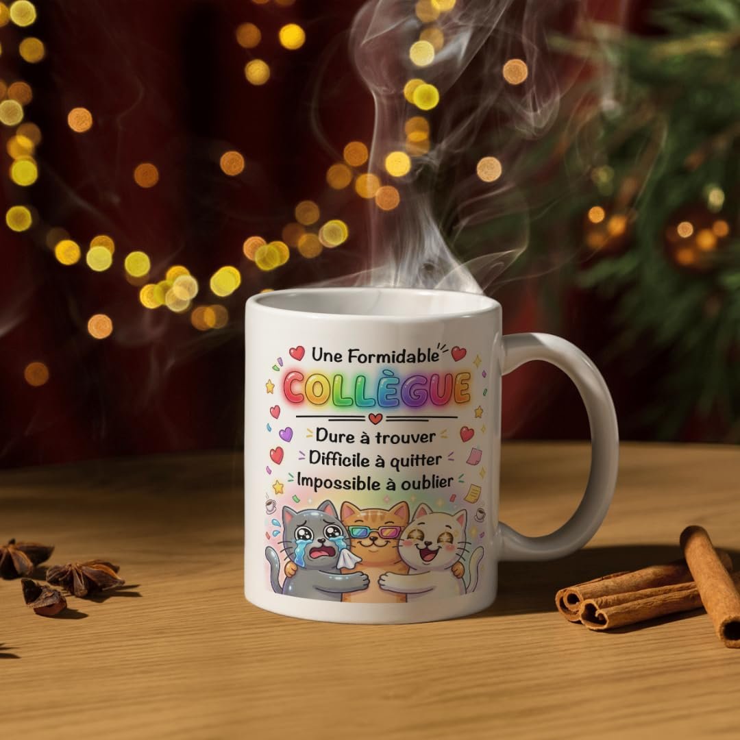 Mug formidable collègue fumant sur une table en bois avec des bâtons de cannelle
