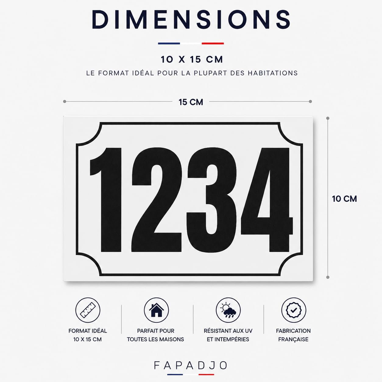 Dimensions de la plaque numéro maison personnalisée : 15 x 10 cm au format paysage