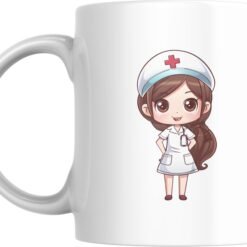 Face arrière du mug infirmière humour avec une infirmière kawaii