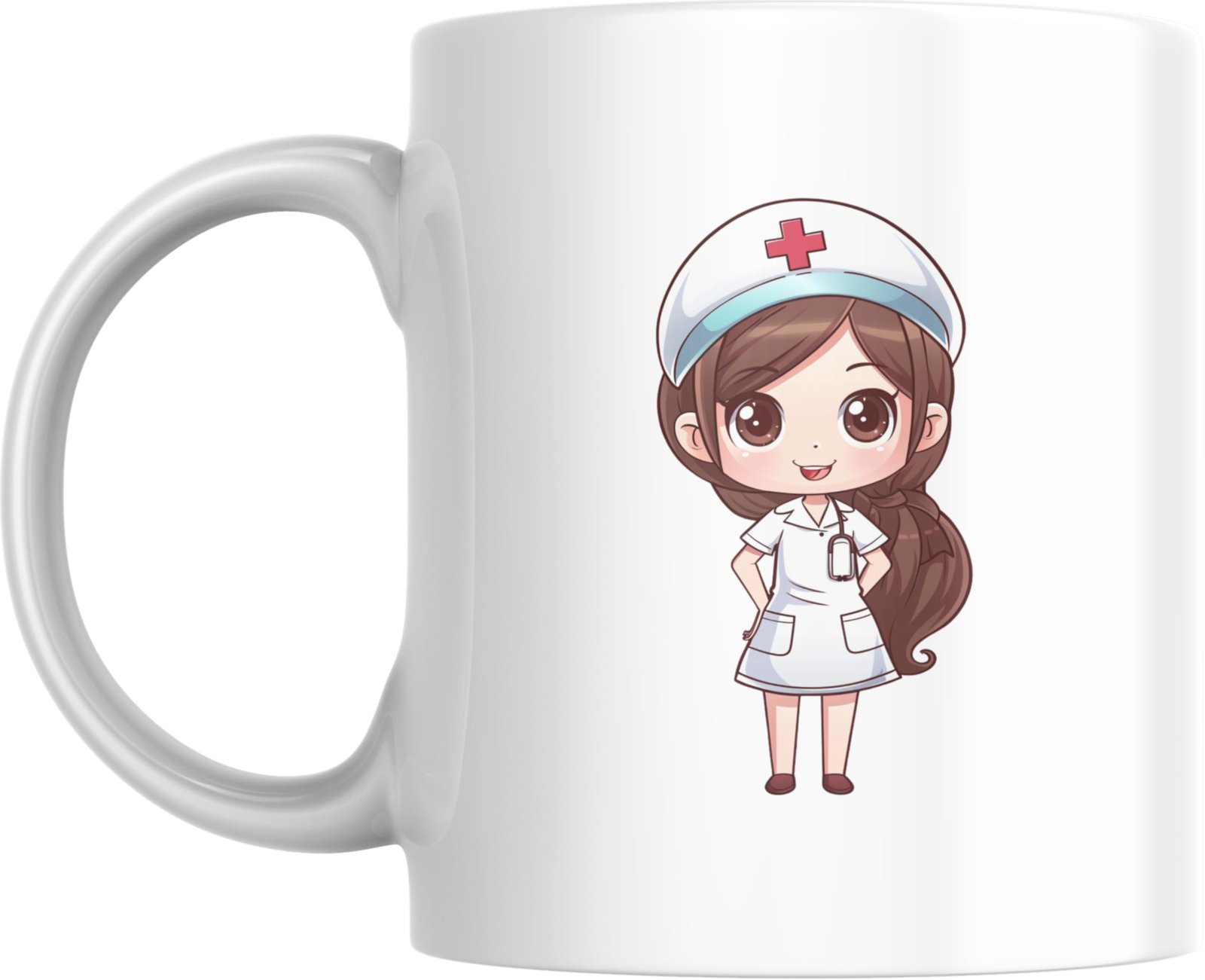 Face arrière du mug infirmière humour avec une infirmière kawaii