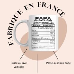 Mug papa informations nutritionnelles imprimé des deux côtés