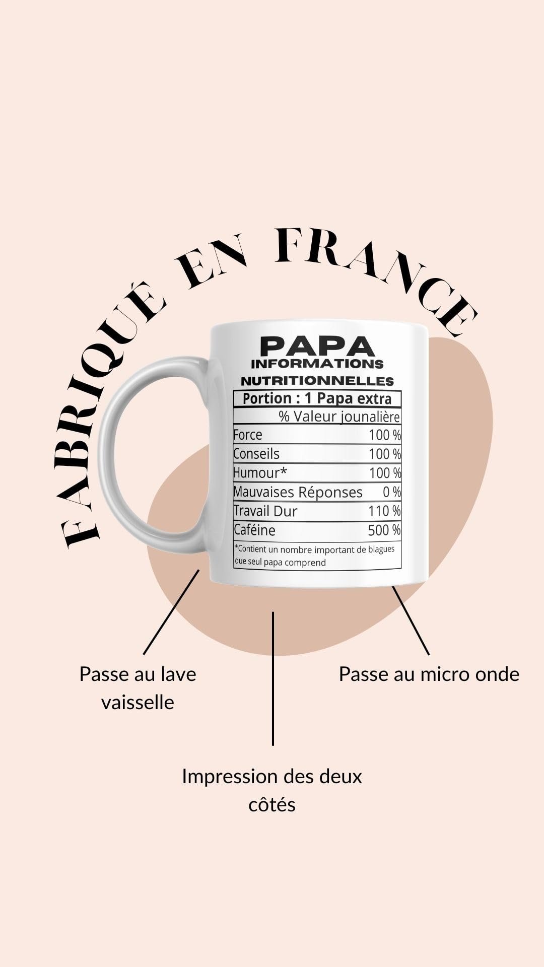 Mug papa informations nutritionnelles imprimé des deux côtés