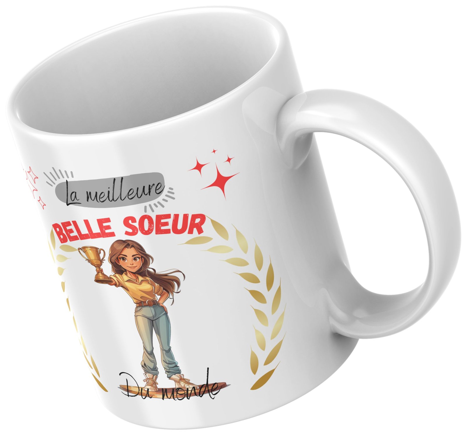 Mug meilleure belle-sœur du monde, laurier doré et étoiles