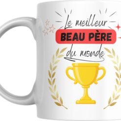 Mug meilleur beau-père du monde avec coupe dorée et bandeau rouge