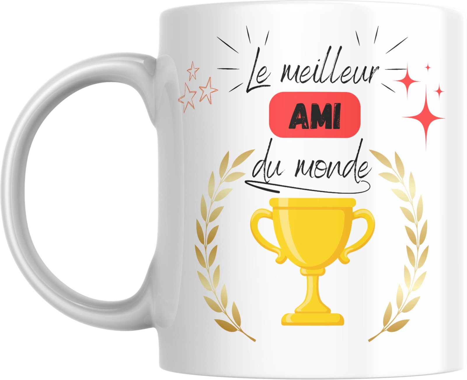 Mug meilleur ami du monde avec coupe dorée et bandeau rouge