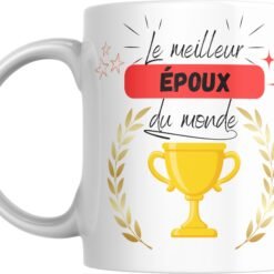 Mug meilleur époux du monde avec coupe dorée et bannière rouge