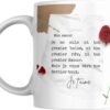 Mug lettre d’amour avec mot doux tapé à la machine et rose rouge