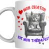 Mug chat Mon chaton est mon thérapeute avec chaton dans un fauteuil