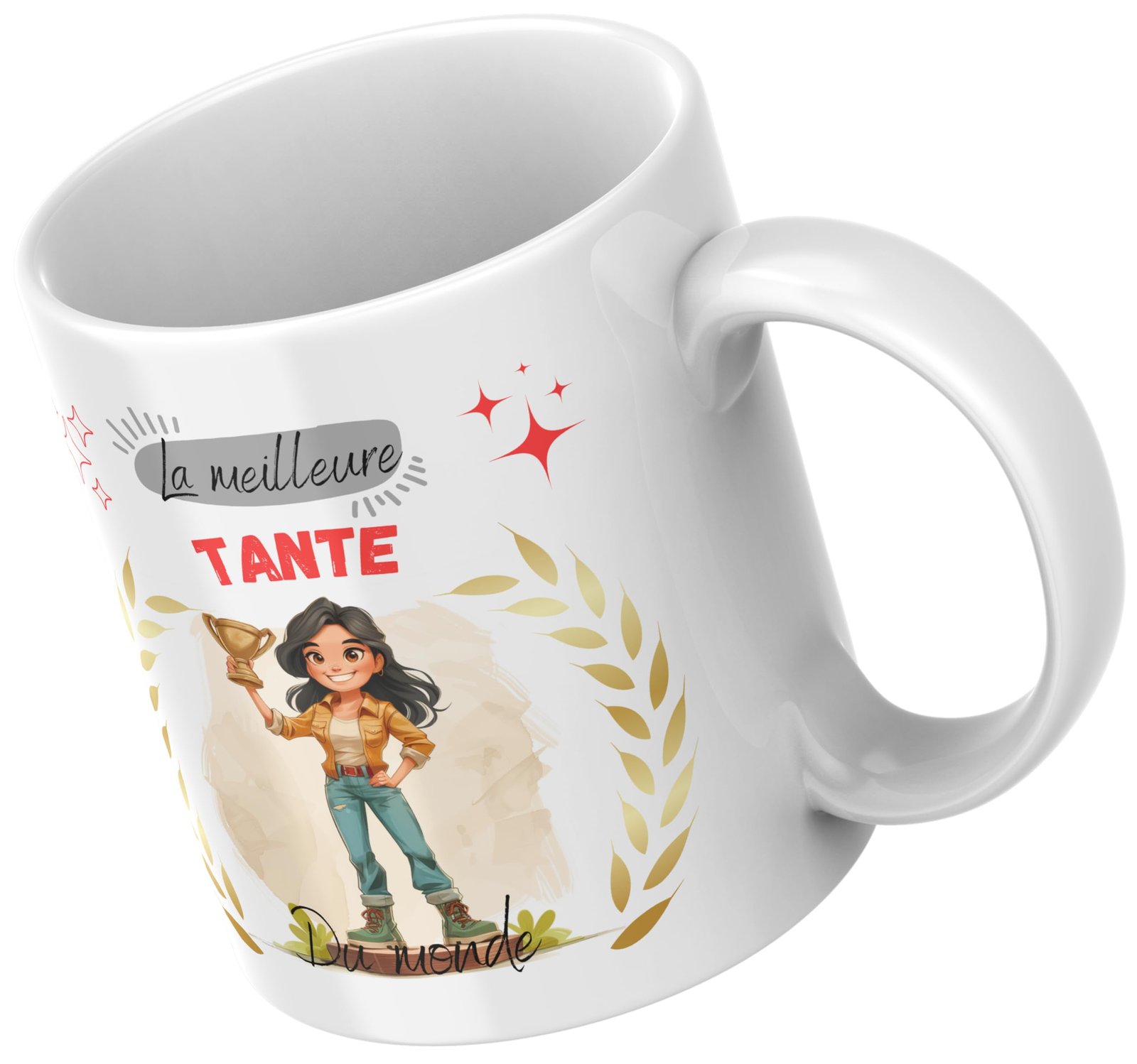 Mug meilleure tante du monde, laurier doré et étoiles