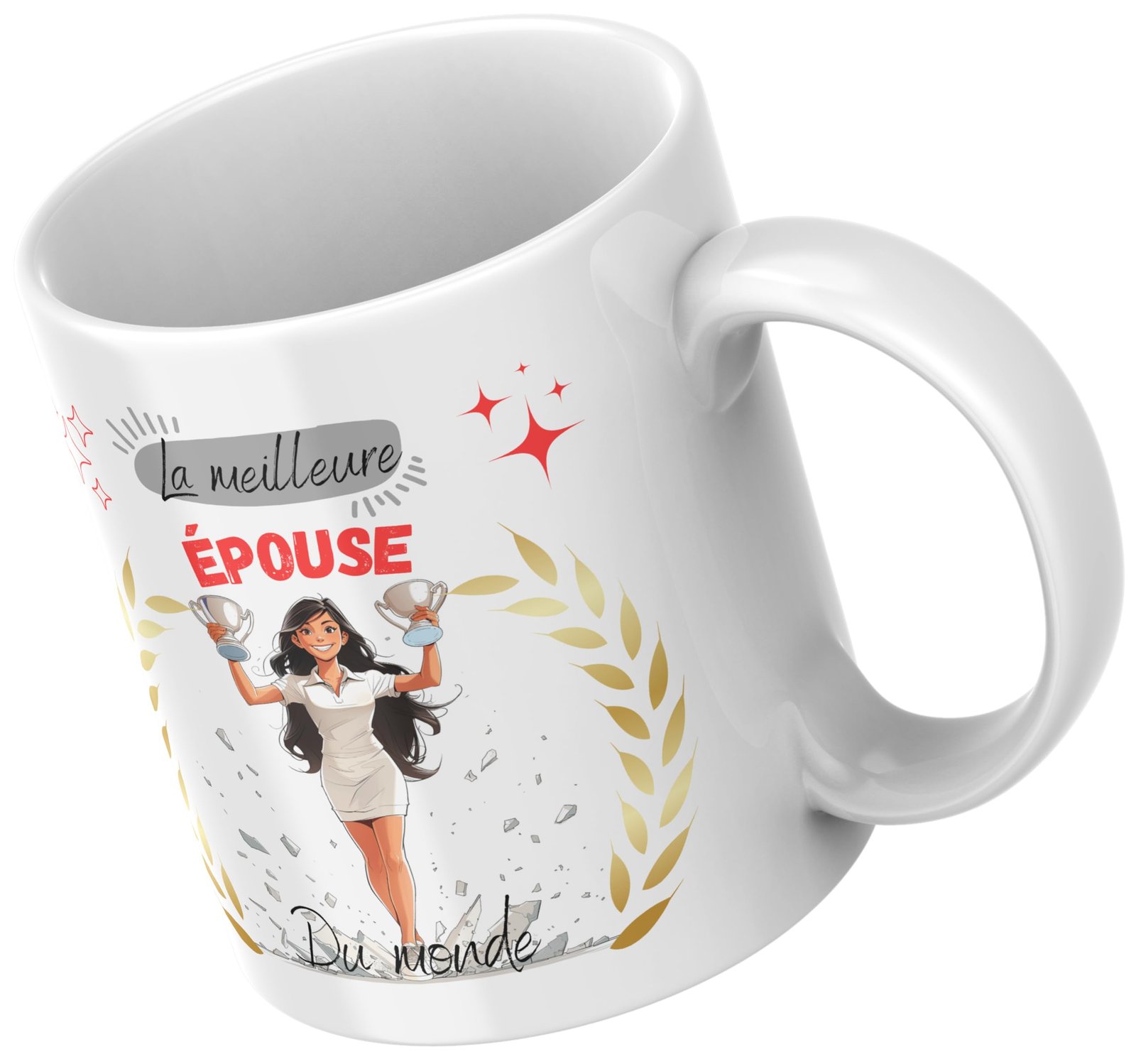 Mug meilleure épouse du monde, laurier doré et étoiles