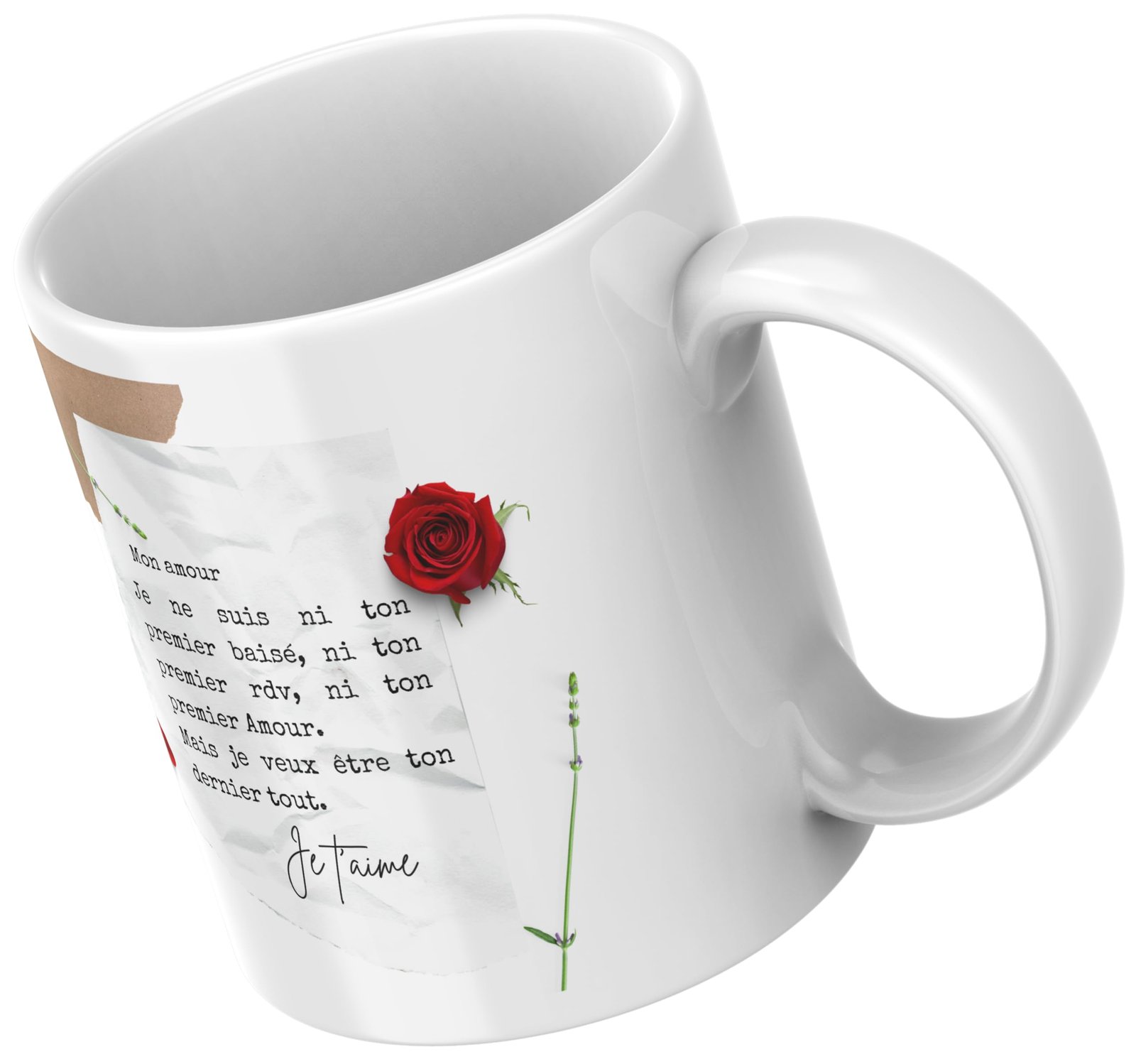 Mug lettre d’amour vu en plongée