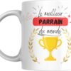 Mug meilleur parrain du monde avec coupe dorée et bandeau rouge