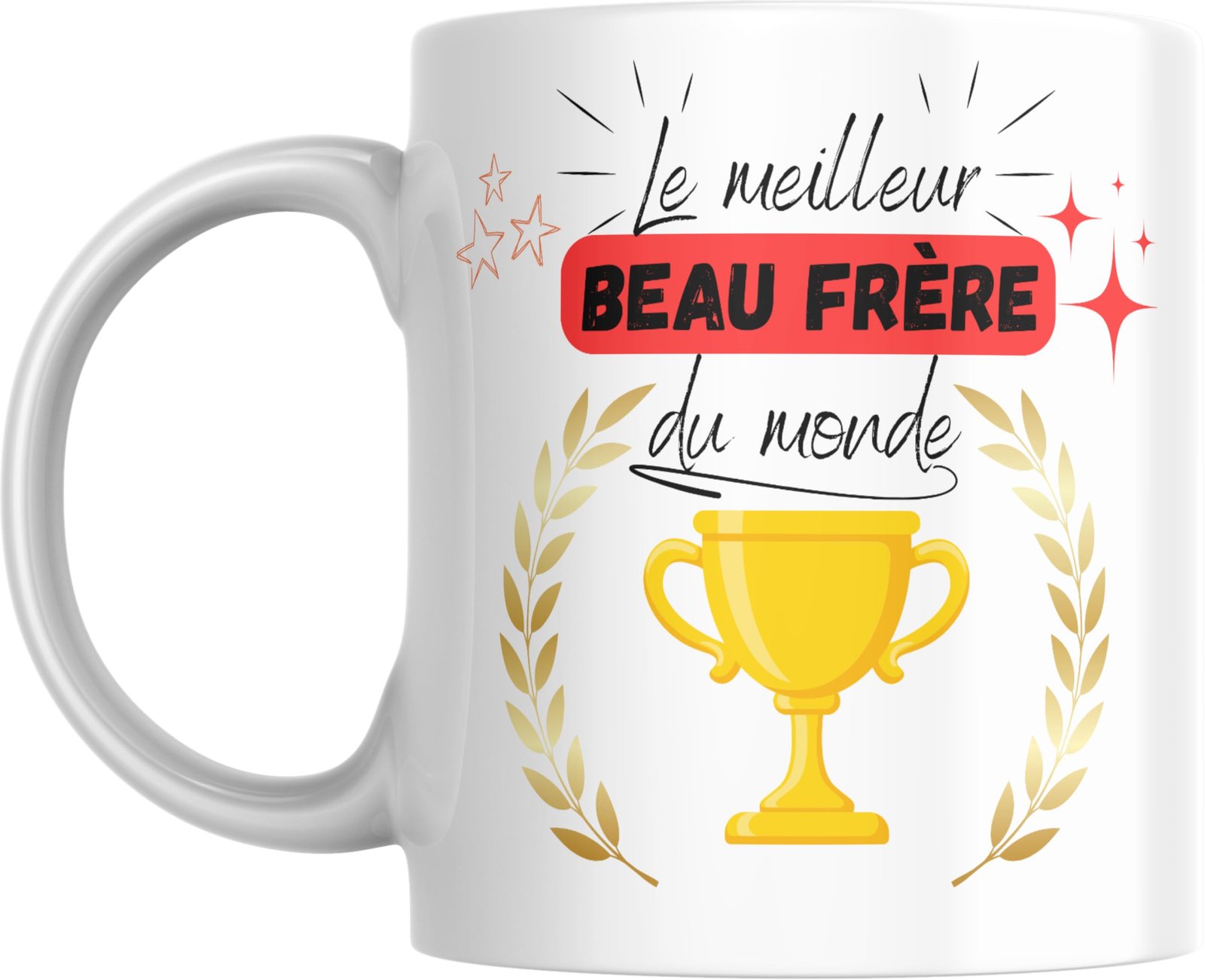 Mug meilleur beau-frère du monde avec coupe dorée et bandeau rouge