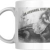 Mug humour licorne avec petite fille sur un crocodile en illustration vintage