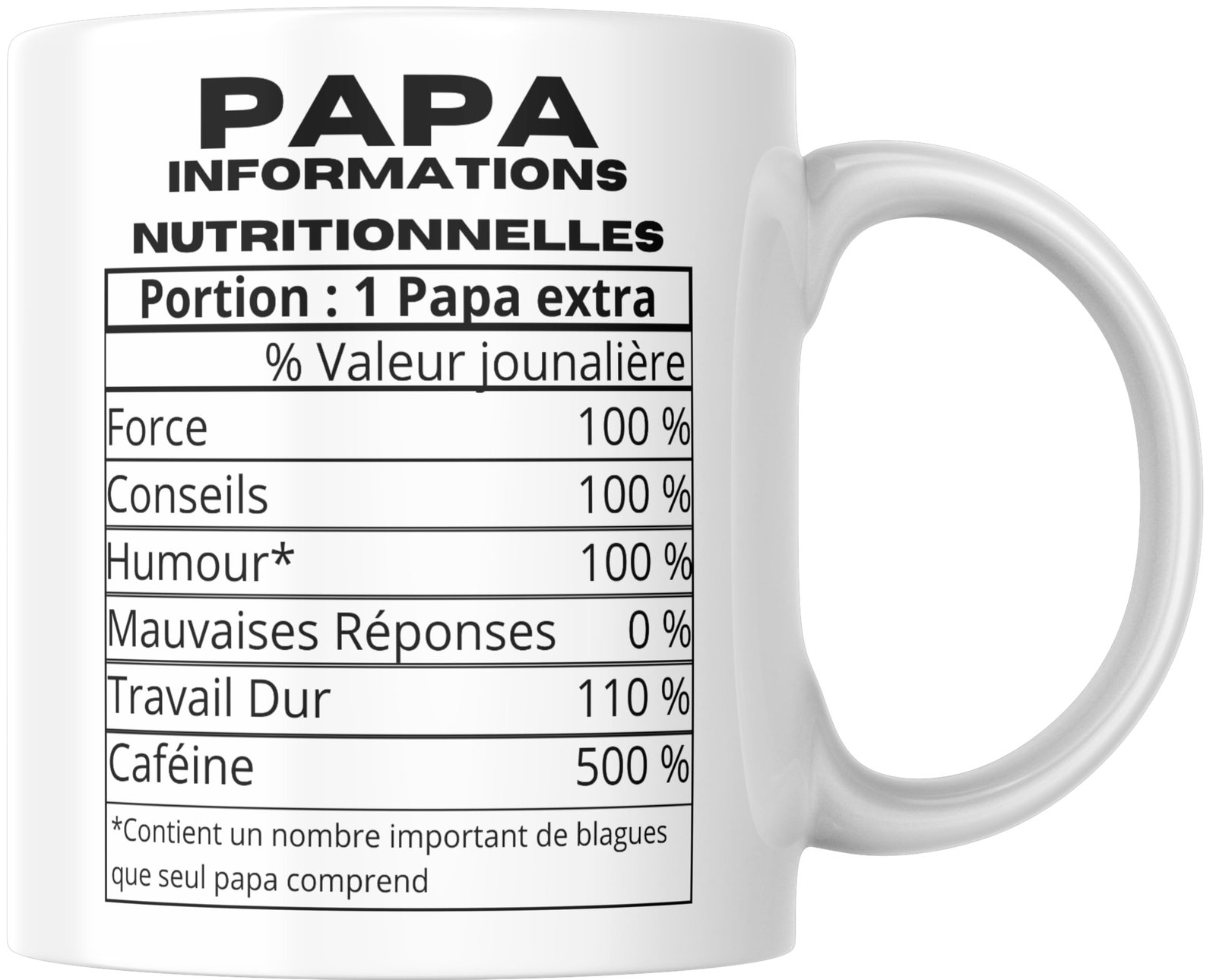 Face arrière du mug papa informations nutritionnelles