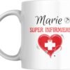 Mug infirmière personnalisé avec prénom Marie et cœur stéthoscope