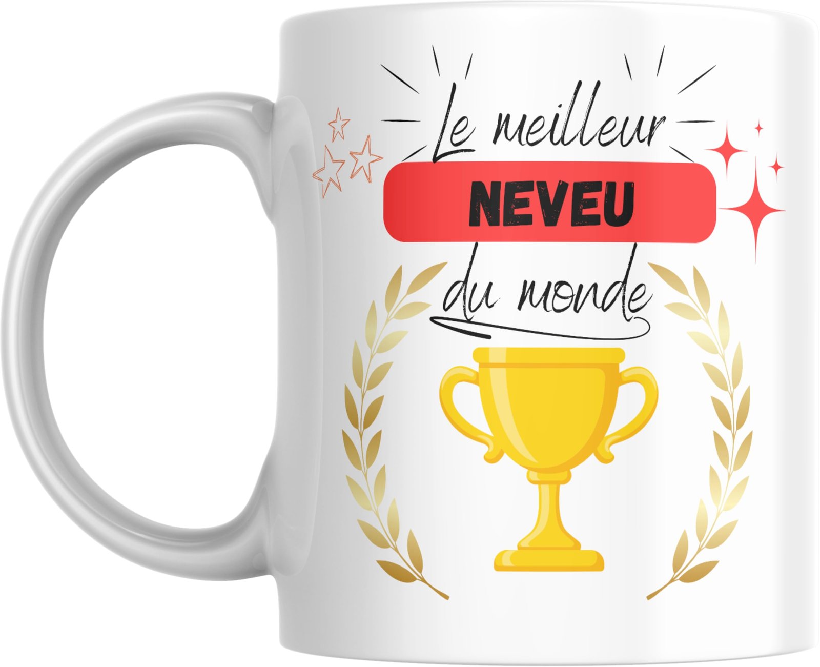 Mug meilleur neveu du monde avec coupe dorée et bandeau rouge