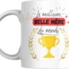 Mug meilleure belle-mère du monde avec coupe dorée et bandeau rouge