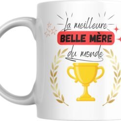 Mug meilleure belle-mère du monde avec coupe dorée et bandeau rouge