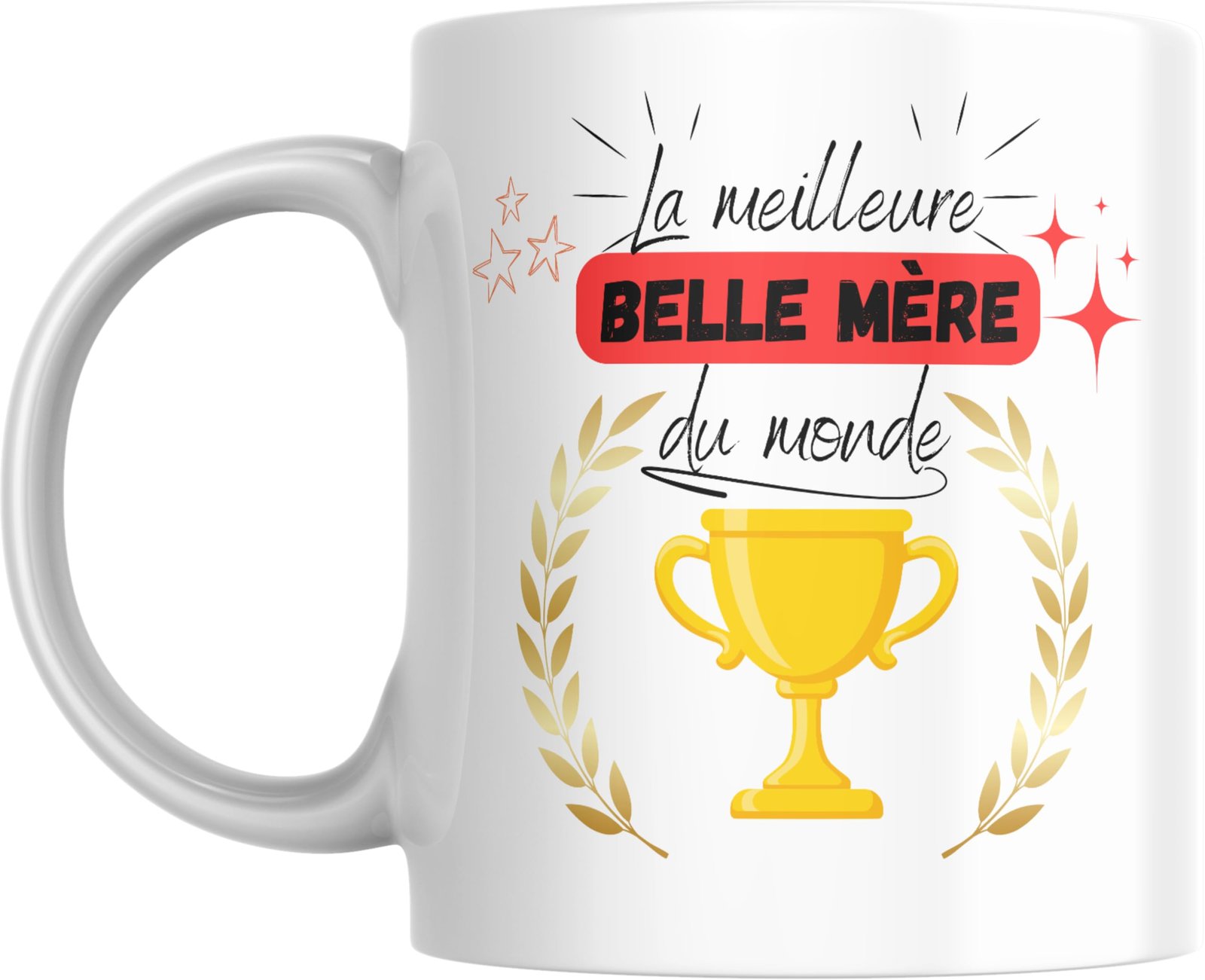 Mug meilleure belle-mère du monde avec coupe dorée et bandeau rouge
