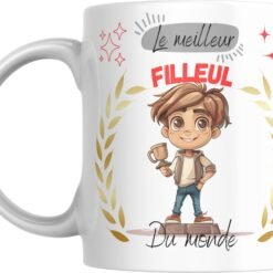 Mug Le meilleur filleul du monde, couronne de laurier dorée