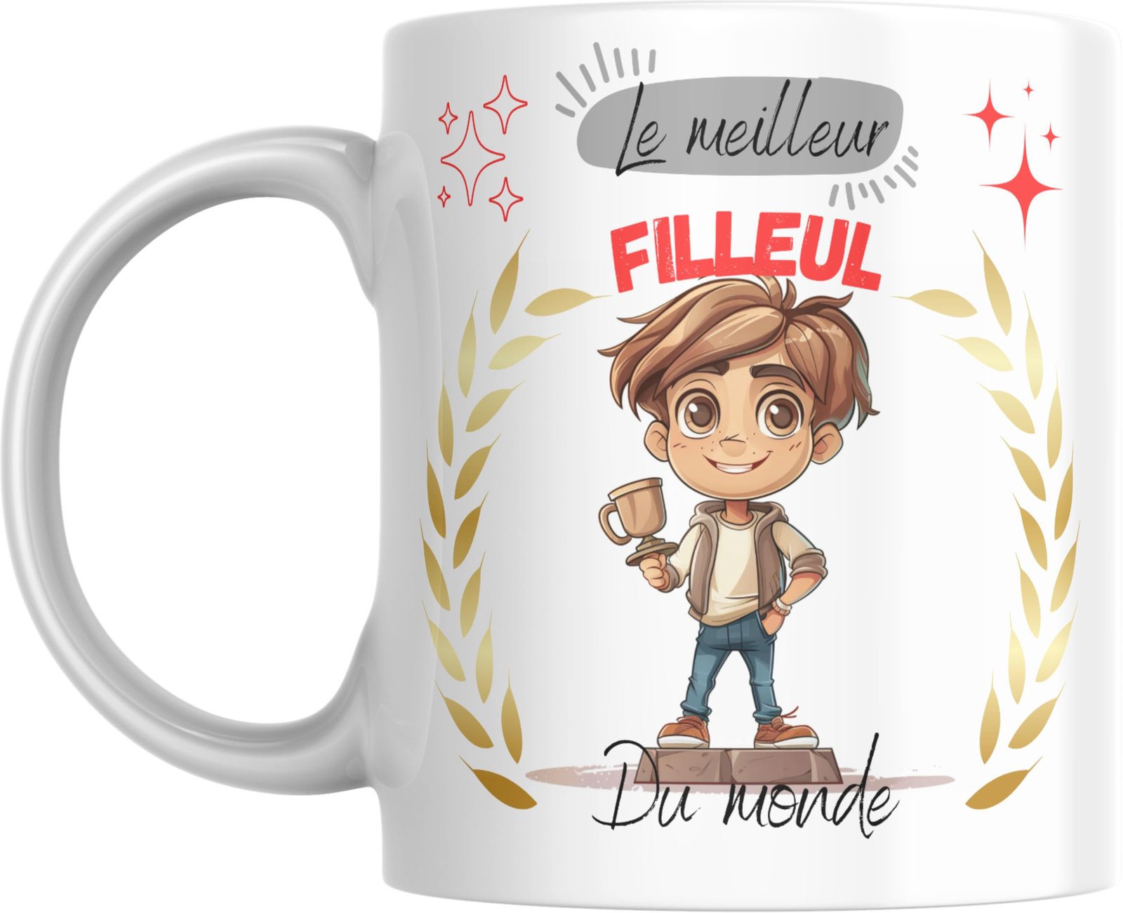 Mug Le meilleur filleul du monde, couronne de laurier dorée