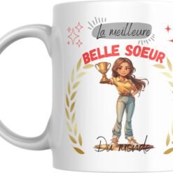Mug meilleure belle-sœur du monde avec jeune femme illustrée tenant une coupe