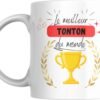 Mug meilleur tonton du monde avec coupe dorée et bandeau rouge