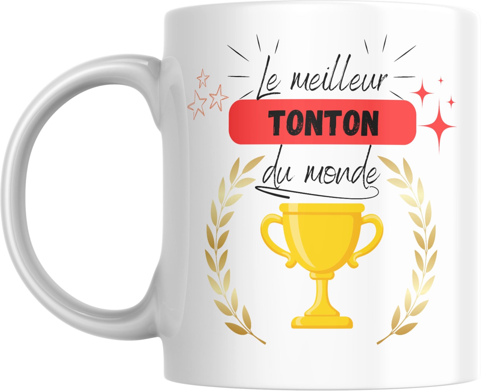 Mug meilleur tonton du monde avec coupe dorée et bandeau rouge