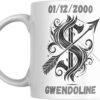 Mug signe astrologique Sagittaire personnalisé : flèche et glyphe calligraphié, prénom et date de naissance