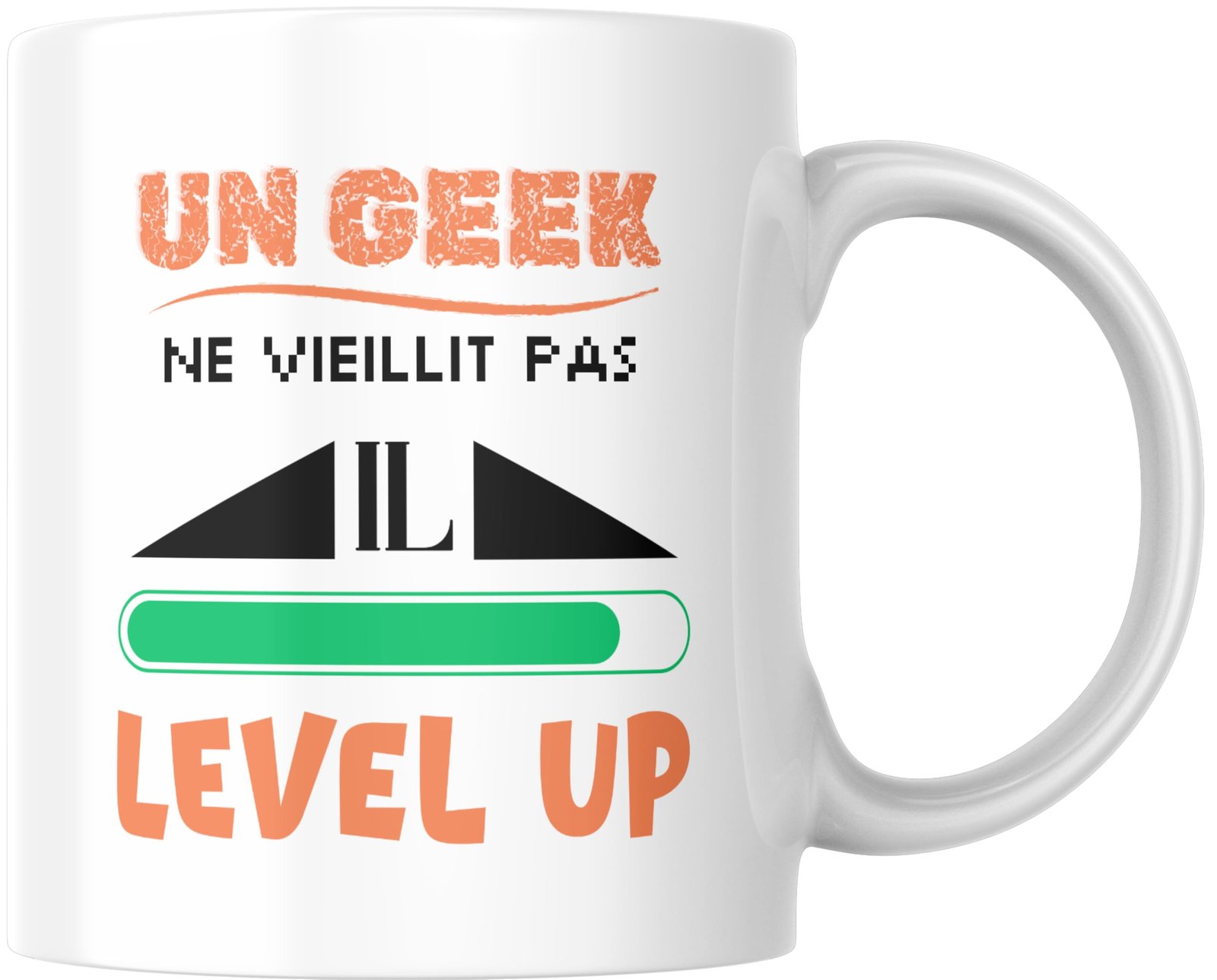 Mug geek Un geek ne vieillit pas il level up avec barre de progression verte