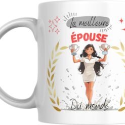 Mug meilleure épouse du monde avec femme illustrée tenant une coupe