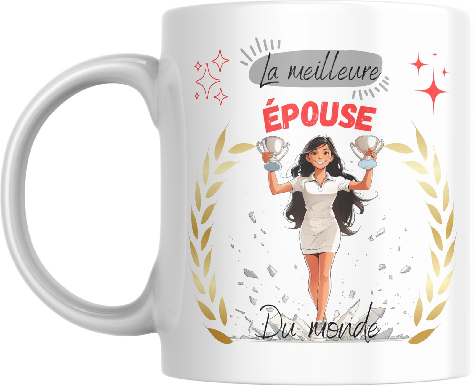 Mug meilleure épouse du monde avec femme illustrée tenant une coupe