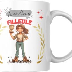 Mug La meilleure filleule du monde, laurier doré et étoiles