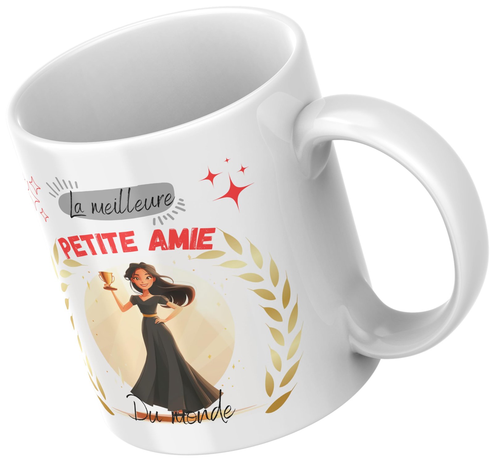 Mug meilleure petite amie du monde, laurier doré et étoiles
