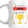 Mug meilleure sœur du monde avec coupe dorée et bannière rouge