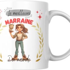 Mug meilleure marraine du monde, laurier et étoiles rouges