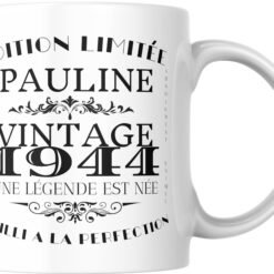 Mug anniversaire personnalisé vintage avec prénom Pauline et année 1944