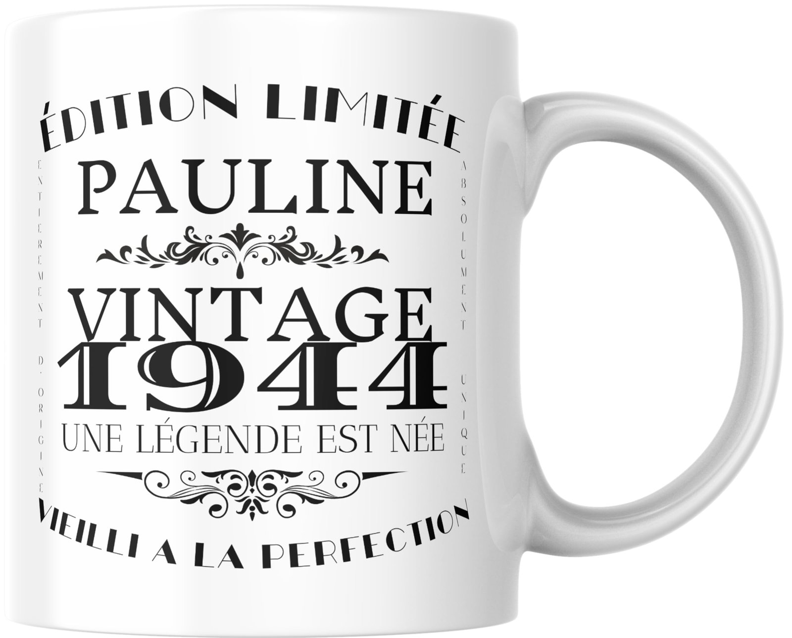 Mug anniversaire personnalisé vintage avec prénom Pauline et année 1944