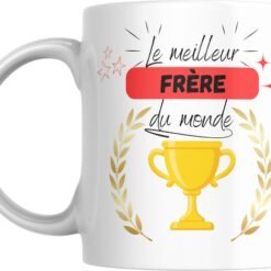 Mug meilleur frère du monde avec coupe dorée et bannière rouge