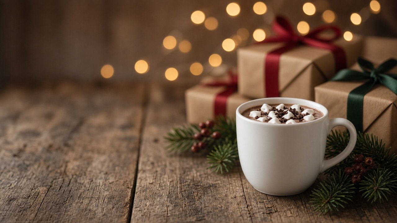 Mug blanc et cadeaux de Noël