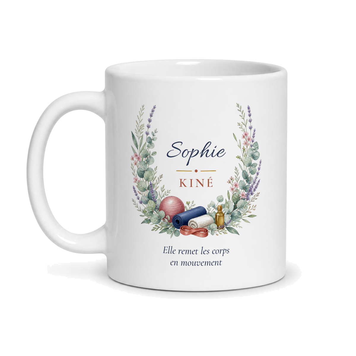 Mug kiné femme personnalisé avec prénom – tasse cadeau kiné, face avant