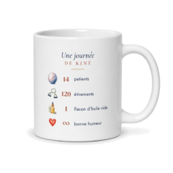 Dos du mug kiné femme personnalisé : « Une journée de kiné »