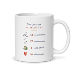 Dos du mug médecin femme personnalisé : « Une journée de médecin »