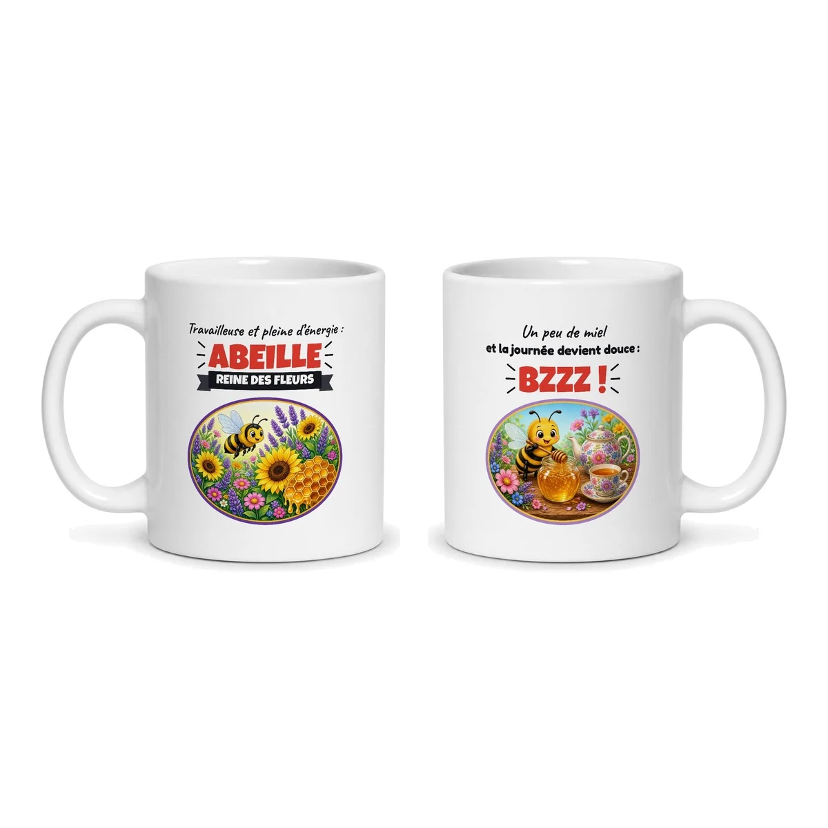 Mug abeille – les deux faces du mug côte à côte