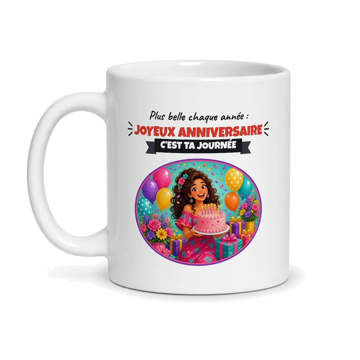 Mug anniversaire femme – mug blanc vu de face