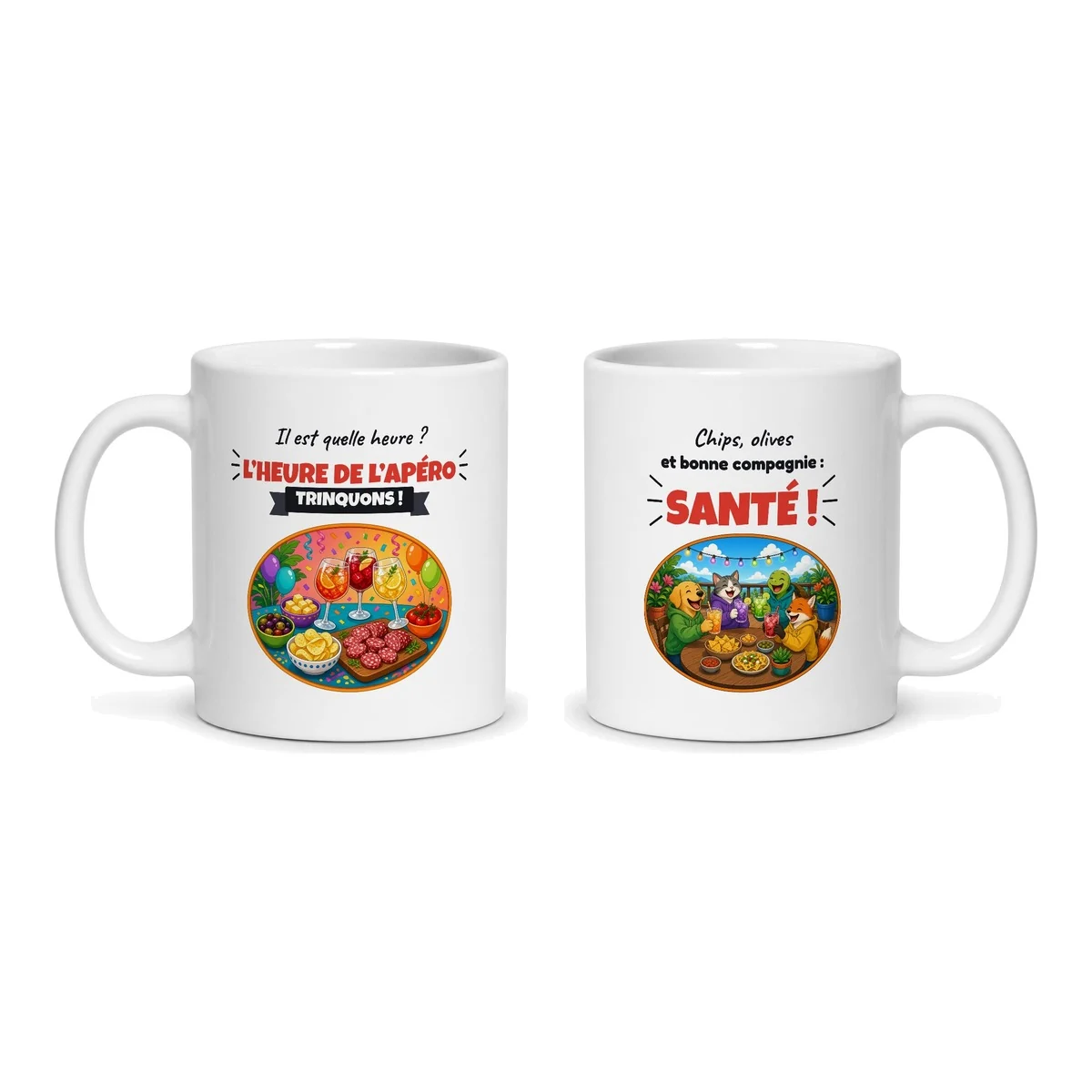 Mug apéro – les deux faces du mug côte à côte